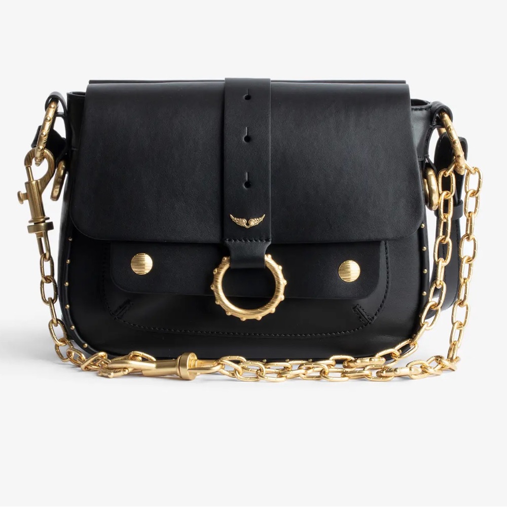 BRAND NEW Zadig & Voltaire Kate Bag black grained leather bag with gold chains
